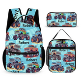 Name Customized Big Gear Wheels Truck Backpack, Kids School Season Gift
