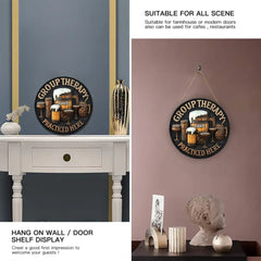 Customized Group Therapy Wooden Door Signs - Personalized Name Keg Pattern Round Door Sign - A Gift For Friend,Family,BFF