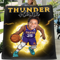 Personalized Name Picture Custom Cartoon NBA Blanket - Gifts for Suns Fans