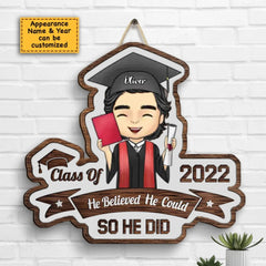 Personalized Shaped Wood Door Sign - She Believed She Could - Graduation Gift