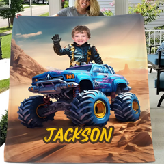 Customized Truck Blanket with Boy Name Picture,Personalized Kids Gift