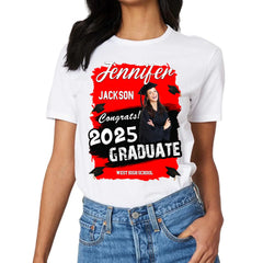 Custom Photo Art Color Congrats 2025 Graduation Personalized T-Shirt