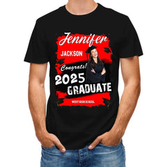 Custom Photo Art Color Congrats 2025 Graduation Personalized T-Shirt
