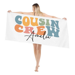 Personalized Cousin Crew Beach Towel - Multi-Color Family Gift for Pool & Beach