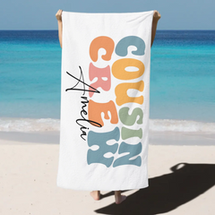 Personalized Cousin Crew Beach Towel - Multi-Color Family Gift for Pool & Beach
