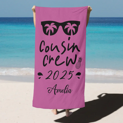 Cousin Crew Beach Towel - Custom Year & Names Family Gift for Pool & Beach
