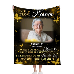 Custom Photo Golden Butterflies A Hug From Heaven - Personalized Customized Blanket - Memorial Gift For Family Members