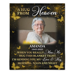 Custom Photo Golden Butterflies A Hug From Heaven - Personalized Customized Blanket - Memorial Gift For Family Members
