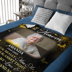 Custom Photo Golden Butterflies A Hug From Heaven - Personalized Customized Blanket - Memorial Gift For Family Members