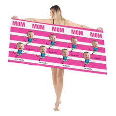 Customized Colorful Striped Beach Towel - Personalized Photos and Names - Summer Beach Gift