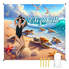 人物沙滩垫无纹理样机 2