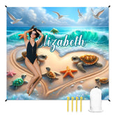 人物沙滩垫无纹理样机 2