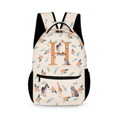 Personalized Jungle Animals Cute Giraffe Zebra Tiger Waterproof Kid School Backpack with Name and Initial Back to School Birthday Gift for Boys Girls