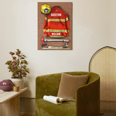 Armor Clothes Helmet - Personalized Canvas Poster - Gift for Firefighter