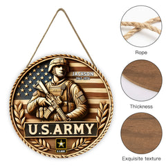 Design of the American Flag and Soldiers Door Plate - Personalized Wooden Sign