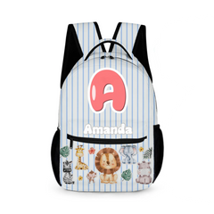 Personalized Animal Pattern Colorful Vertical Stripe Backpack - Gift For Child