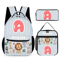 Personalized Animal Pattern Colorful Vertical Stripe Backpack - Gift For Child