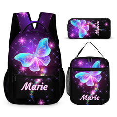 Dazzling Butterfly Name Customized Backpack - School Season Gift for Kids