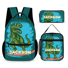 Surfing Dinosaur Cartoon Pattern Custom Backpack - Gift for Kid