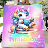 Unicorn Reading Book Custom Blanket - Gift for Kid