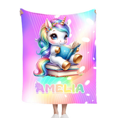 Unicorn Reading Book Custom Blanket - Gift for Kid