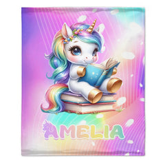 Unicorn Reading Book Custom Blanket - Gift for Kid