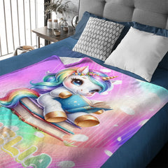 Unicorn Reading Book Custom Blanket - Gift for Kid