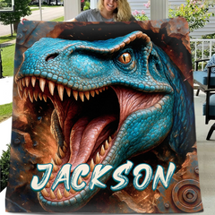 Realistic Style Large Dinosaur Custom Blanket - Gift for Dinosaur Enthusiast