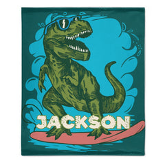 Surfing Dinosaur Cartoon Pattern Custom Blanket - Gift for Kid