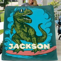 Surfing Dinosaur Cartoon Pattern Custom Blanket - Gift for Kid