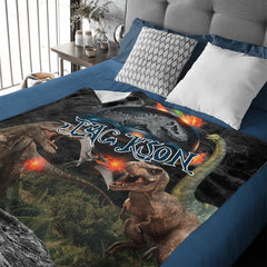 Jurassic Era Personalized Name Customized Blanket - Gifts For Dinosaur Enthusiasts