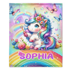 Rainbow Unicorn Blanket - Personalized Blanket Gift - SDG