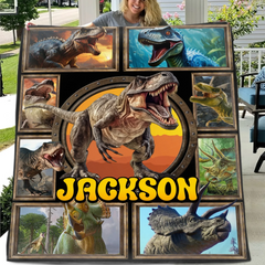 Jurassic Dinosaur Custom Blanket - Personalized Name - Gift for Dinosaur Enthusiasts
