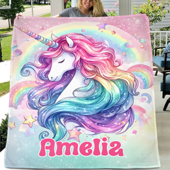 Dreamy Unicorn Blanket - Personalized Blanket - Gift for Girls