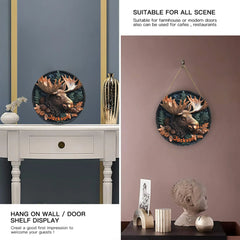 Relief-style Forest Deer Custom Door Plate - Personalized Wooden Sign