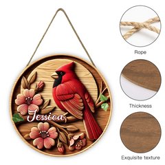 Rural-style Red Bird Custom Door Plate - Personalized Name Wooden Sign - Gift for Country Garden Enthusiast