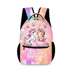 Princess Girl and Her Unicorn Sur Custom Backpack - Personalized Name - Gifts for Girls