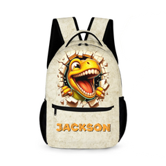 Cartoon Dinosaur Bursts Through Hole Custom Backpack - Personalized Name