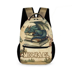 Personalized Name Custom Dragon Sleeping on Books Backpack - School Season Gift for the Dragon Loving Kid!