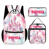 Pink Castle Name Customized Backpack - School Season Gift for Girls