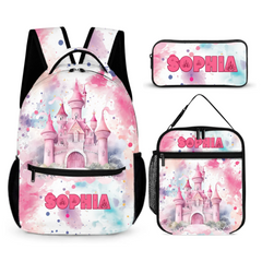 Pink Castle Name Customized Backpack - School Season Gift for Girls