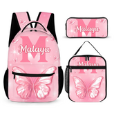 Pink Butterfly Pattern Name Customized Initials Customized Girl's Backpack - School Season Gift for Girls