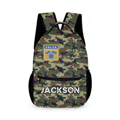 Customized Camouflage Backpack - Personalized Name and Police Badge