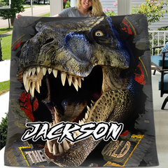 Powerful Dinosaur Customized Blanket- Personalized Name - Dinosaur Enthusiast Gift