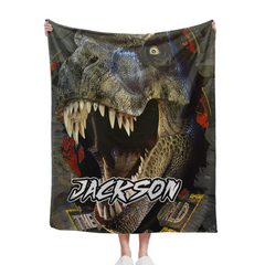 Powerful Dinosaur Customized Blanket- Personalized Name - Dinosaur Enthusiast Gift