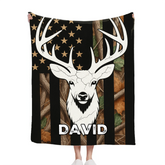 Deer Mix Flag Blanket - Personalized Name - Gift For Deer Lovers