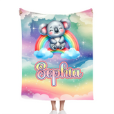 The Dreaming Koala On The Rainbow Custom Blanket - Personalized Name - Start The School Season