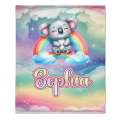 The Dreaming Koala On The Rainbow Custom Blanket - Personalized Name - Start The School Season - SDG