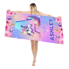 Flower Unicorn Custom Beach Towel - Personalized Initial and Name Bath Towel - Fashionable Items