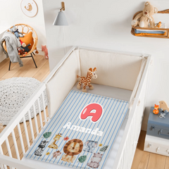 Customized Animal Pattern Colorful Vertical Stripe Blanket - Personalized Name - Gifts For Child